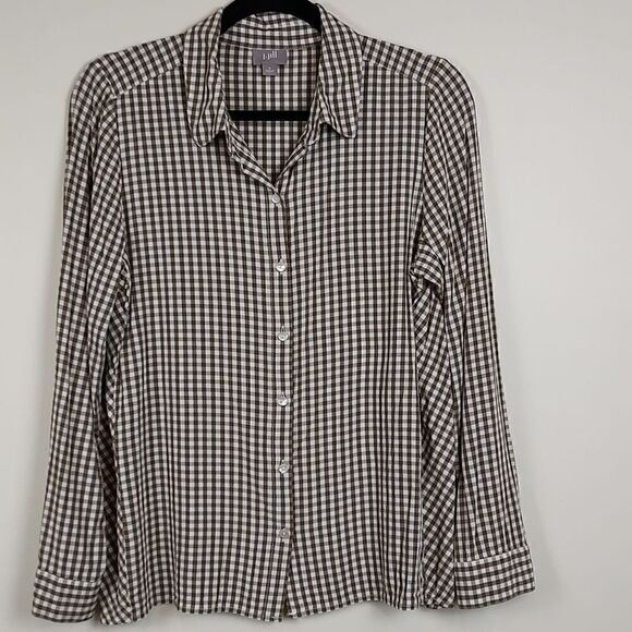 J.Jill Brown Gingham Button Down Long Sleeve Collared Blouse Top Size Small - Picture 12 of 12